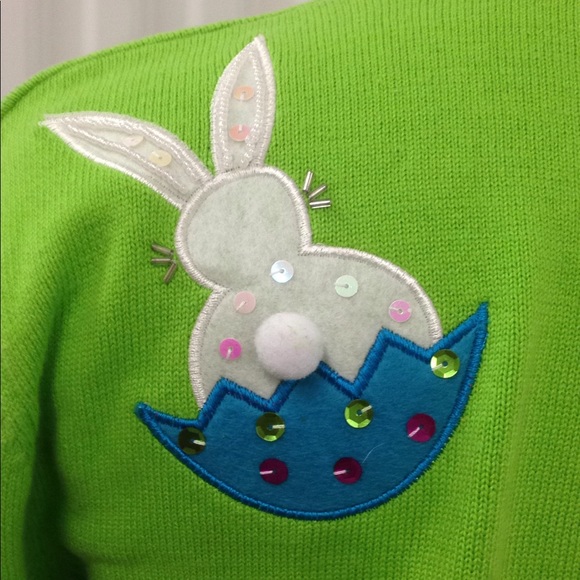 Sweater A V Neck Cardigan with Easter Bunnies - Picture 3 of 5